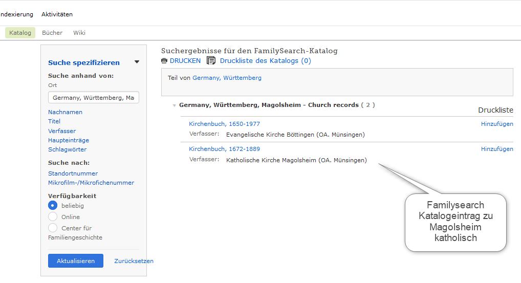 Familysearch Katalogsuche